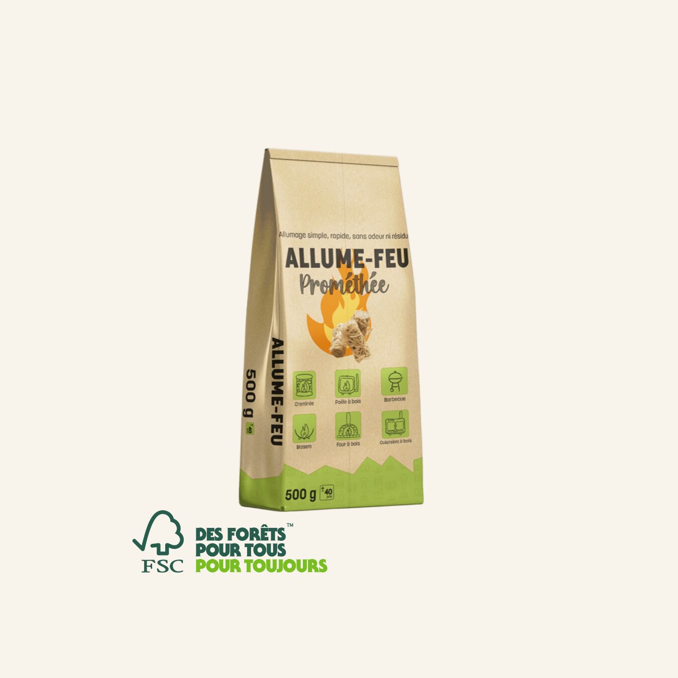 Allume-feu 100% naturel en laine de bois (40 pcs)
