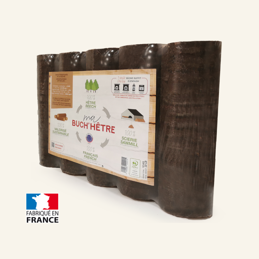 Bûches compressées premium 100% hêtre - Pack de 5 bûches